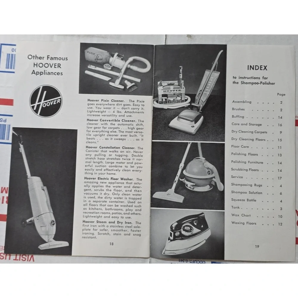 HOOVER Shampoo Polisher Manual Instructions Guide Model 5240 Vintage